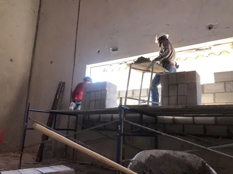 Interior commercial block work from scaffolding