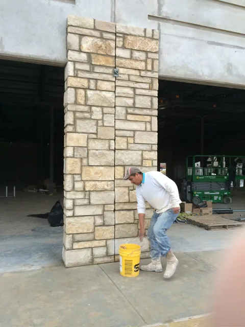 Building an interior stone column at a commercial site