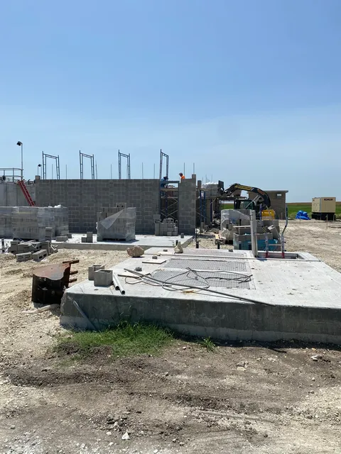 Concrete tanks and block work at a water-station site
